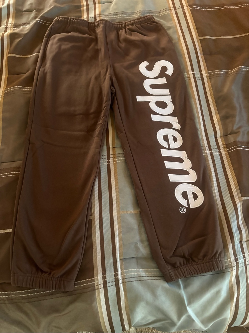 Brown Supreme satin appliqué sweats